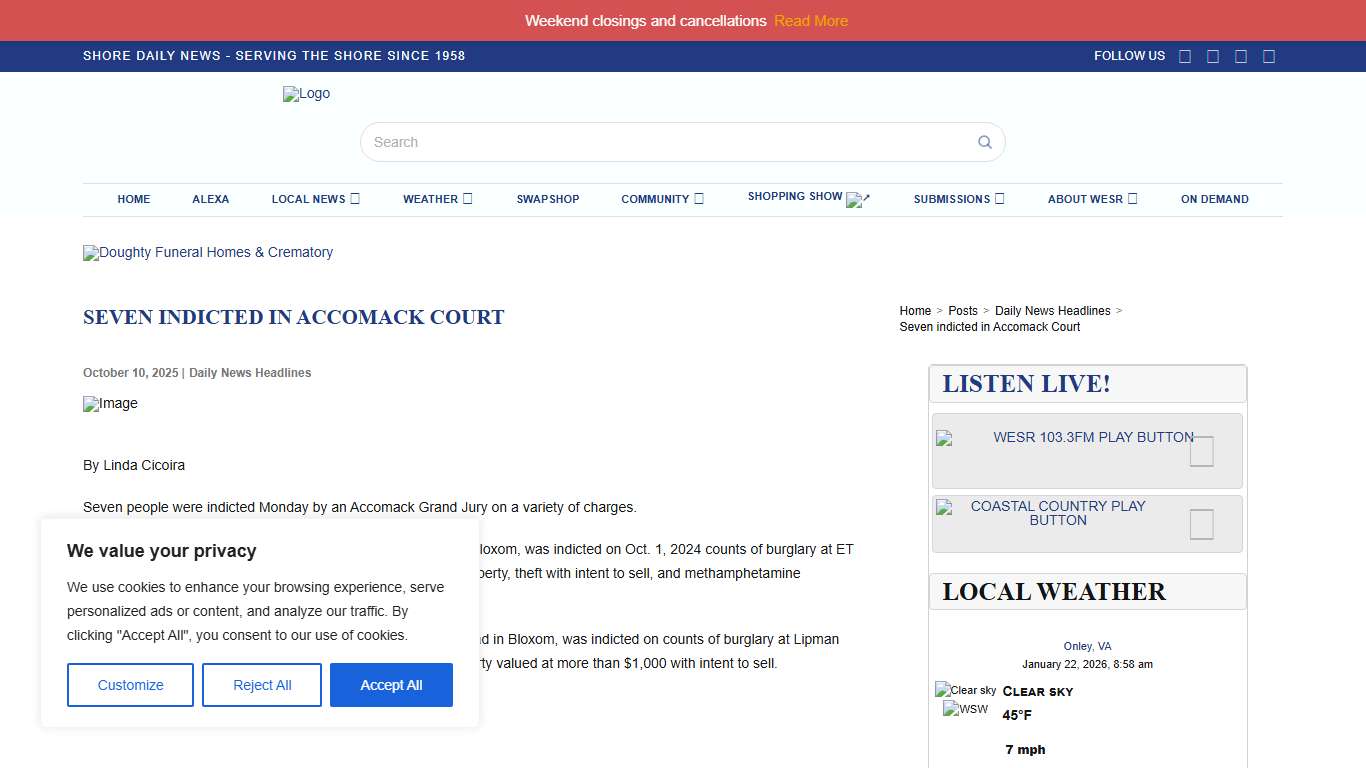 Seven indicted in Accomack Court - Shore Daily News